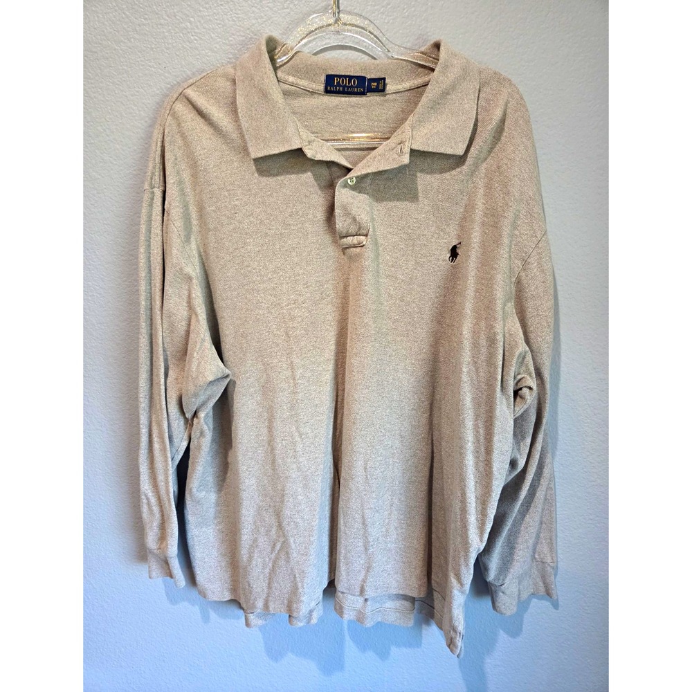 Polo Ralph Lauren Men's Solid Tan Cotton Knit Polo Shirt 2XB Big & Tall Logo